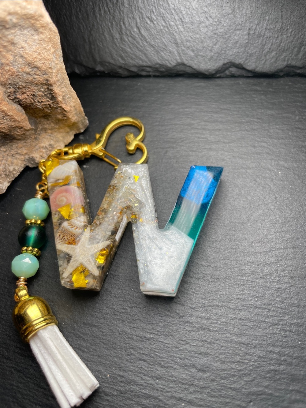 Genuine SOCAL Sand Custom Resin Initial ‘W’ Beach Themed Sea Side Keychain